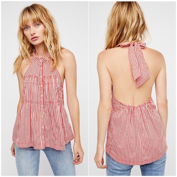 Free People Tops - Free People Take It Easy Gingham Halter Top